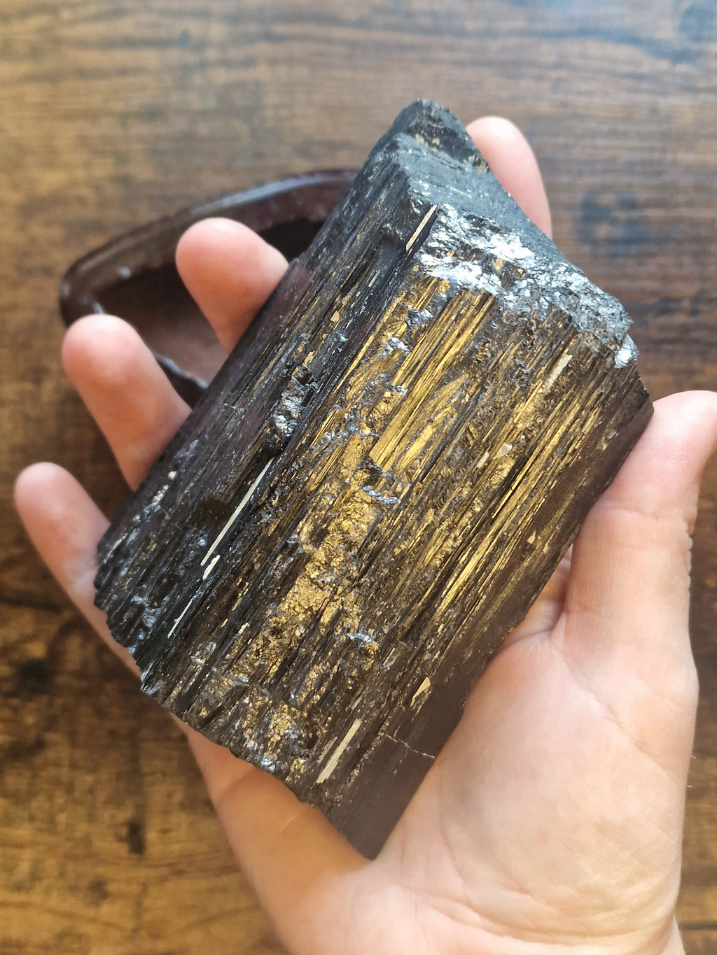 Black Tourmaline on Wooden Stand