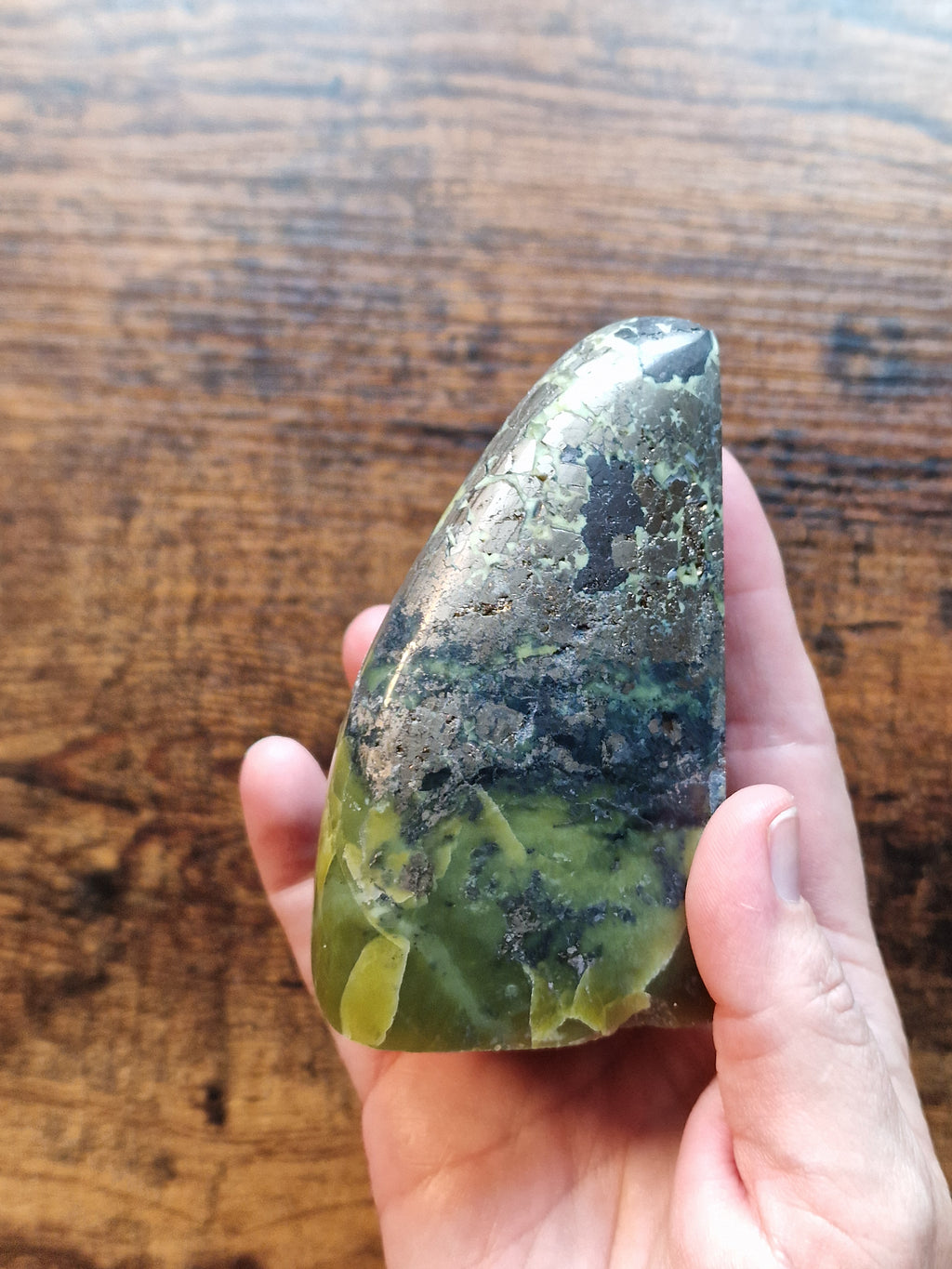 Serpentine with Pyrite Semi-Polished Freeform• 544g