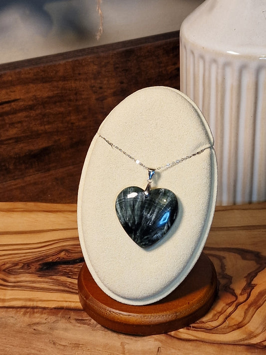 Seraphinite heart 925silver pendant