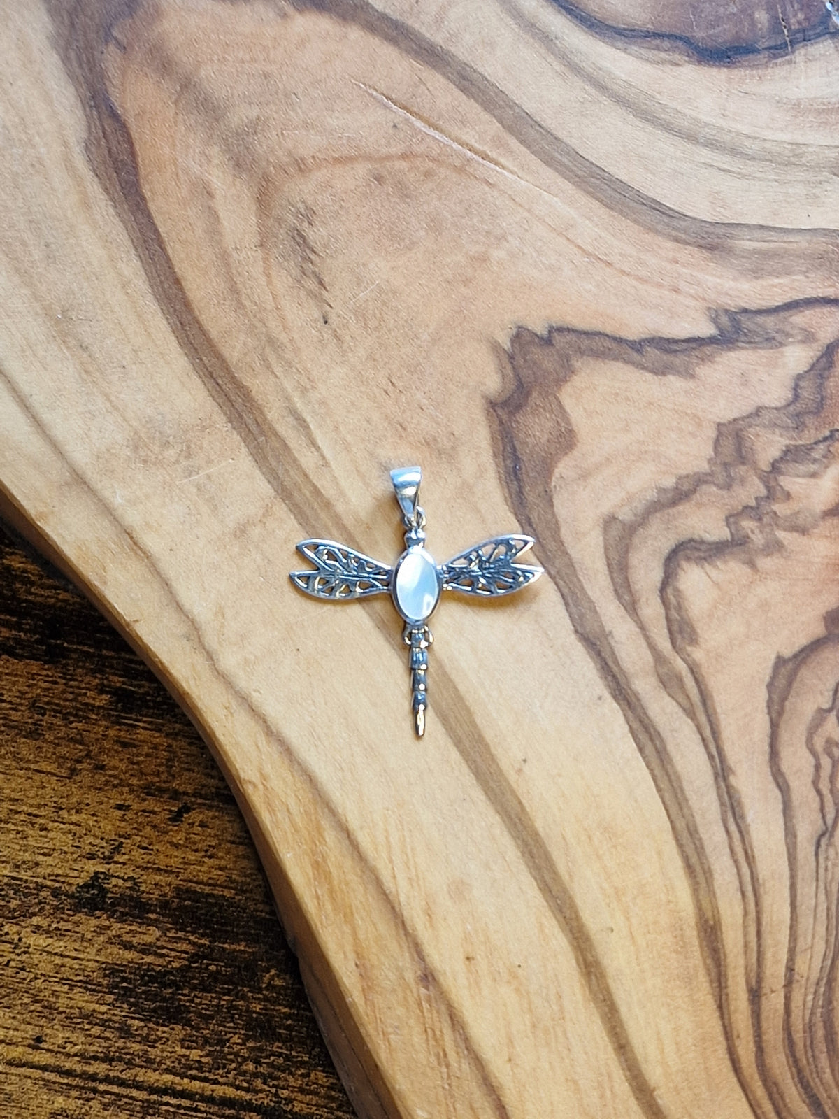 925 Silver Mother of Pearl Dragonfly Pendant