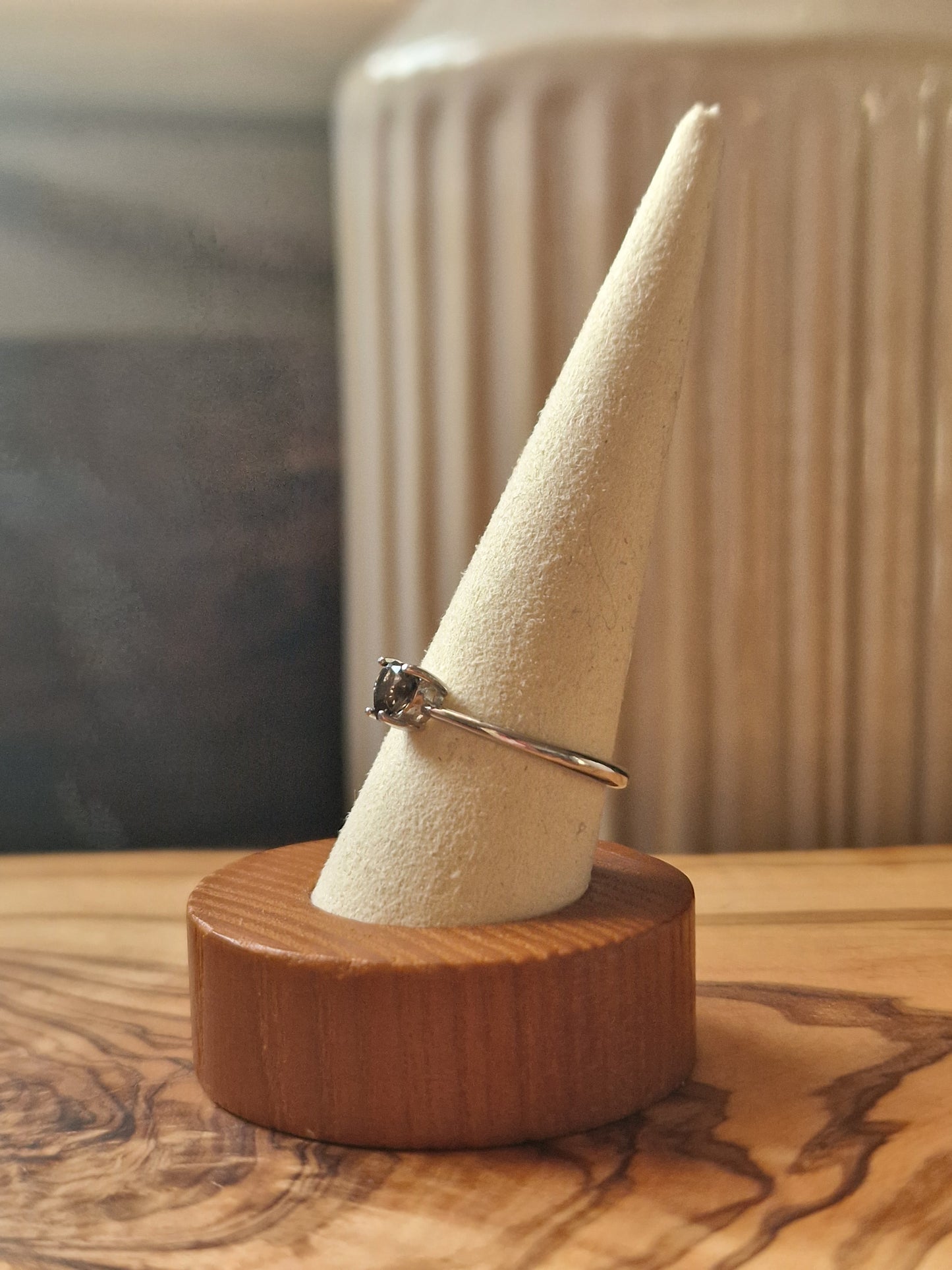 Smoky Quartz Heart 925silver adjustable ring