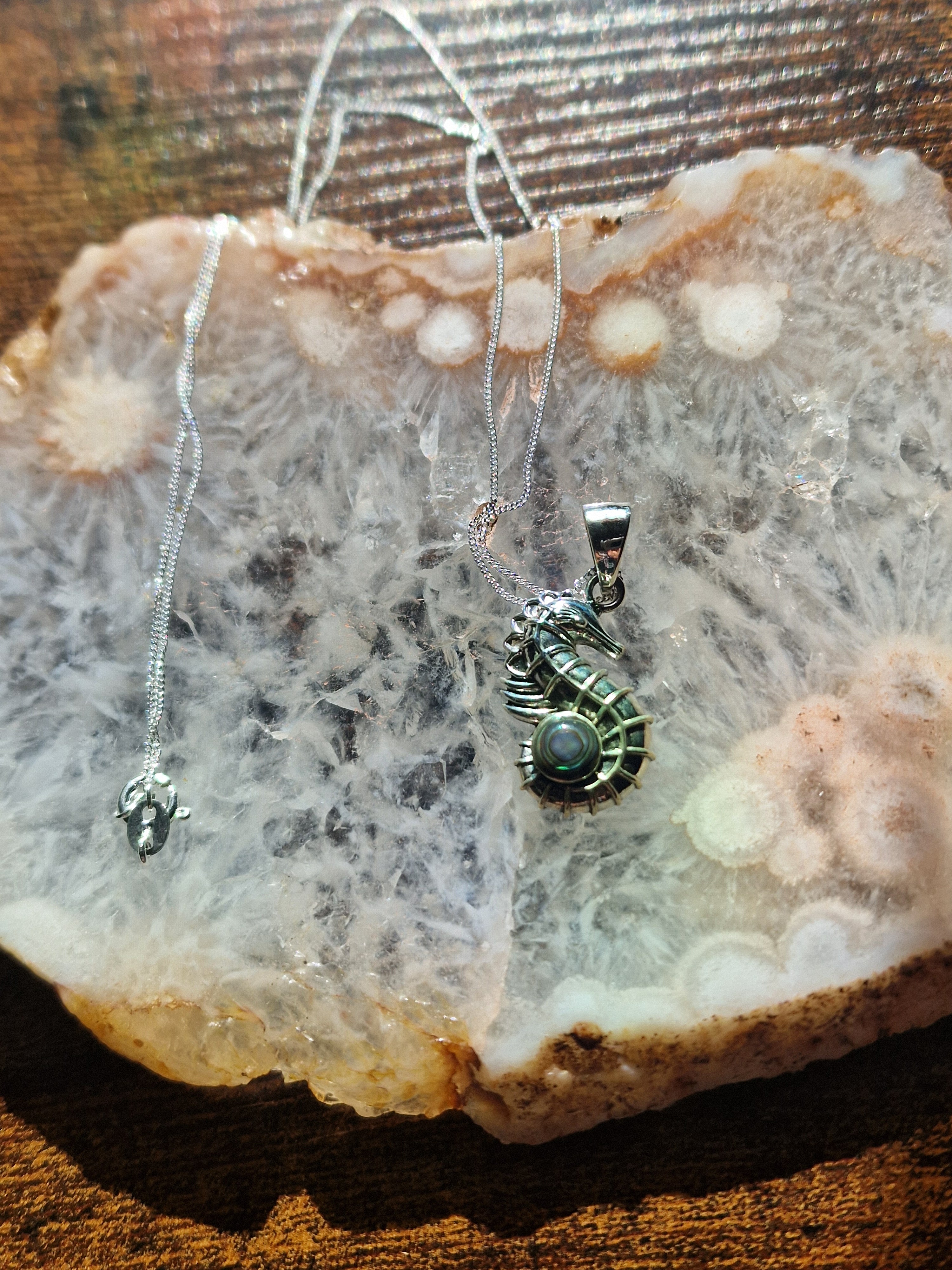 925 Silver Abalone Seahorse Pendant