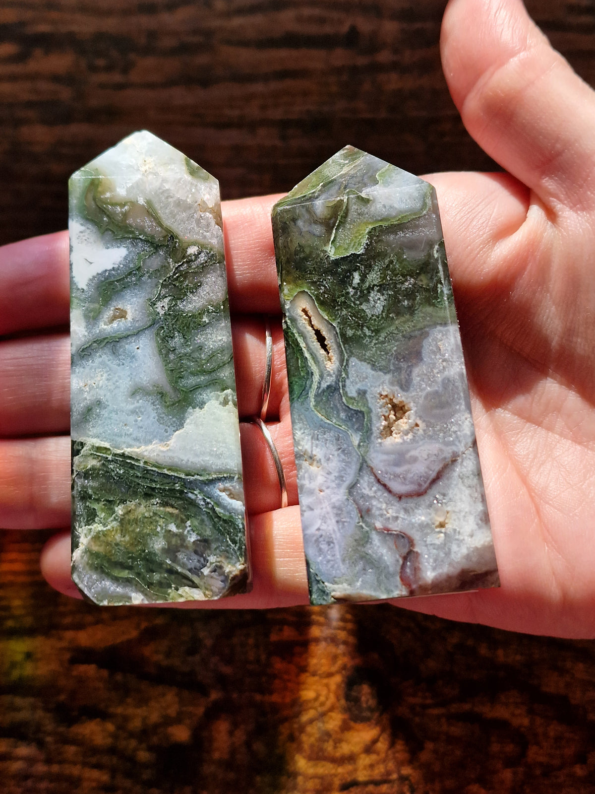 Chunky Moss Agate Druzy Tower