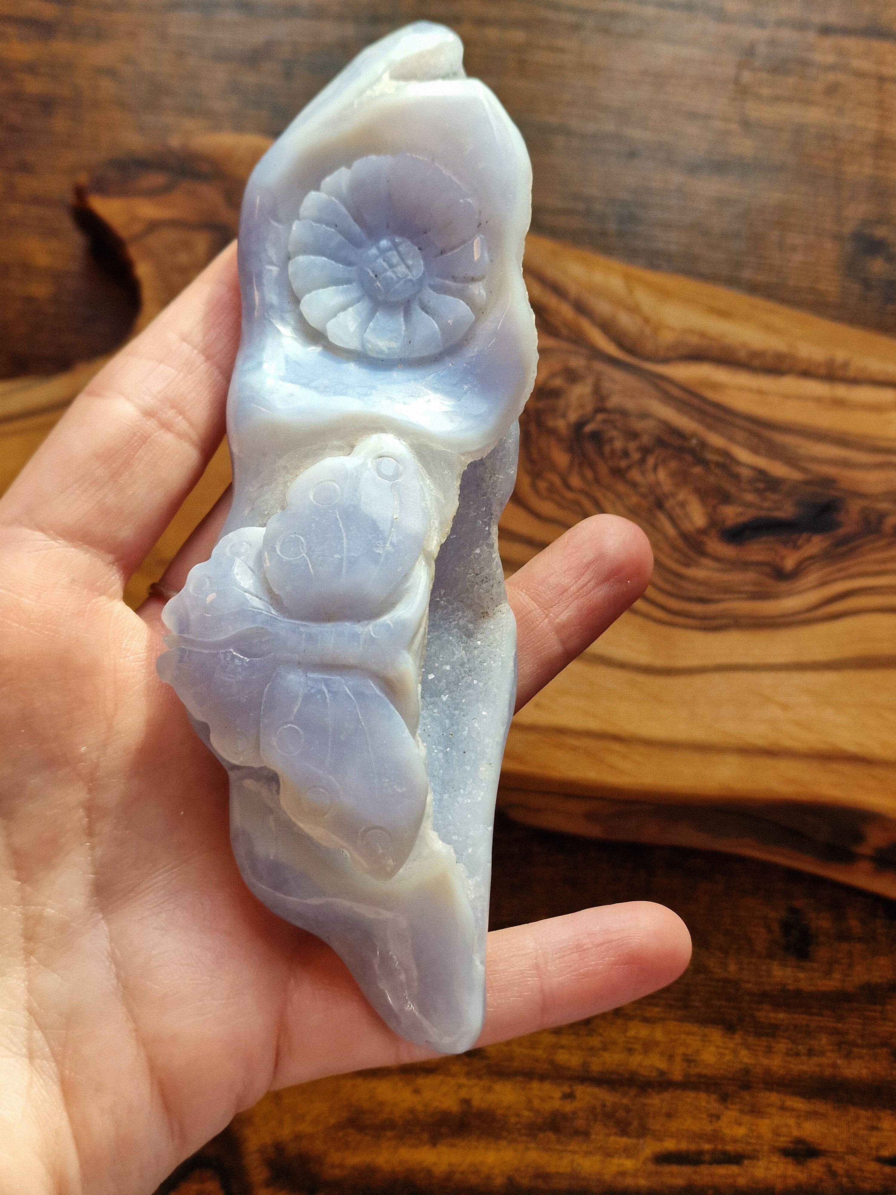 Blue Lace Agate Flower & Butterfly Carving