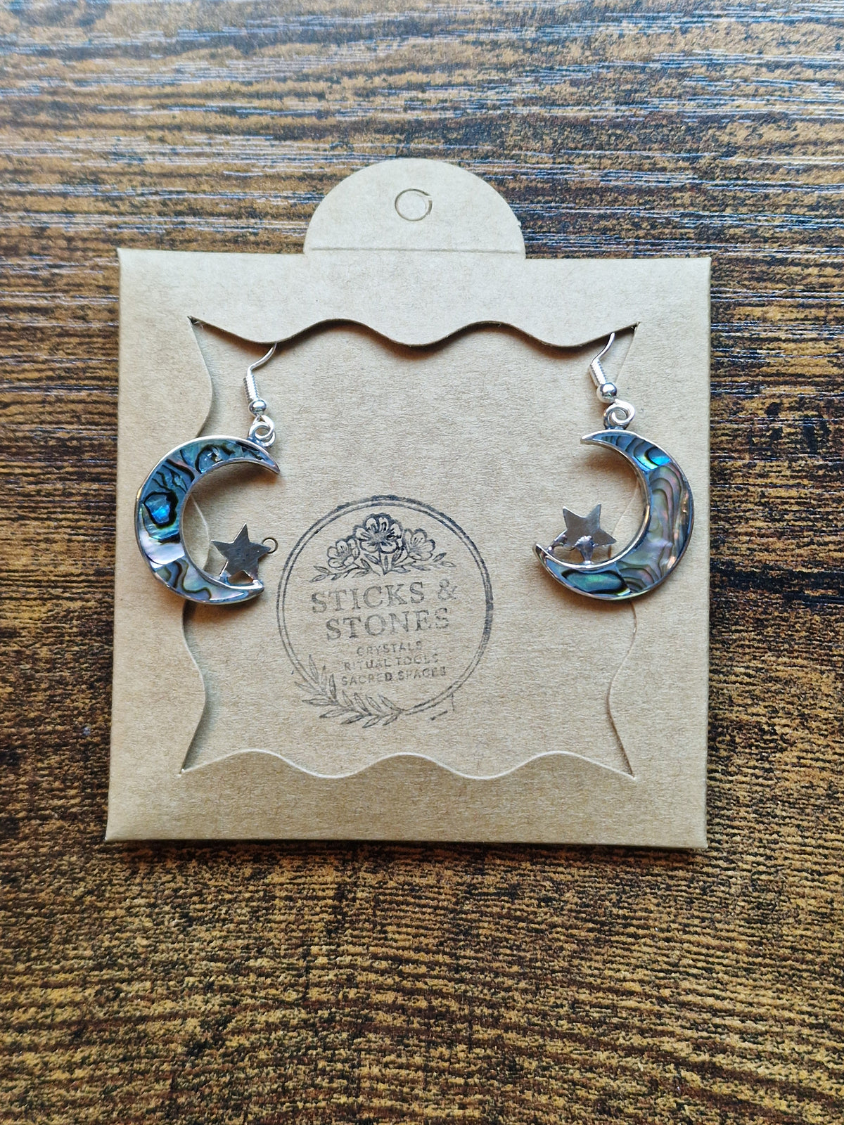 Abalone Shell Crescent Moon & Star Earrings