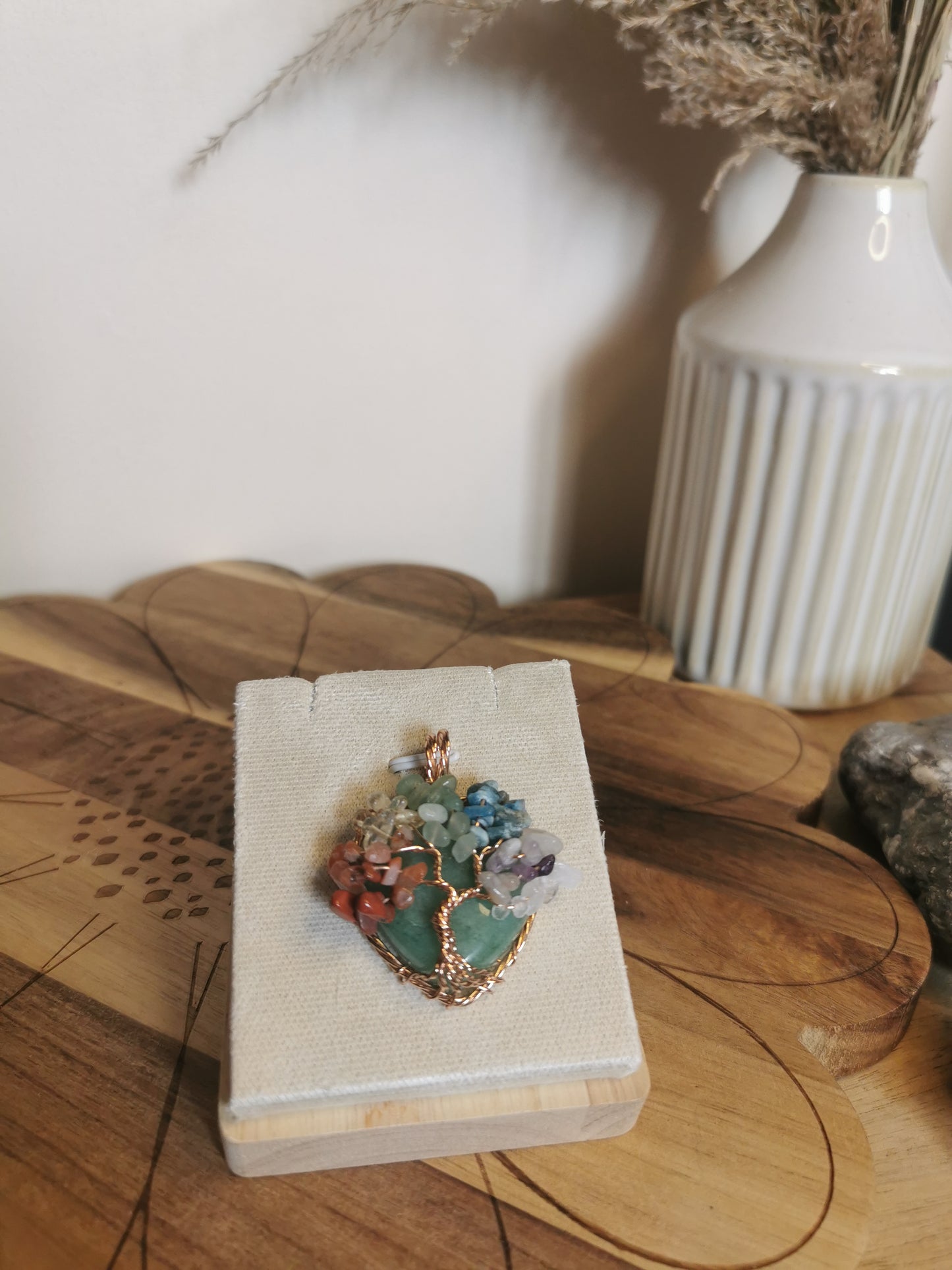 Chakra Tree of Life Pendant – Wire Wrapped on Green Aventurine