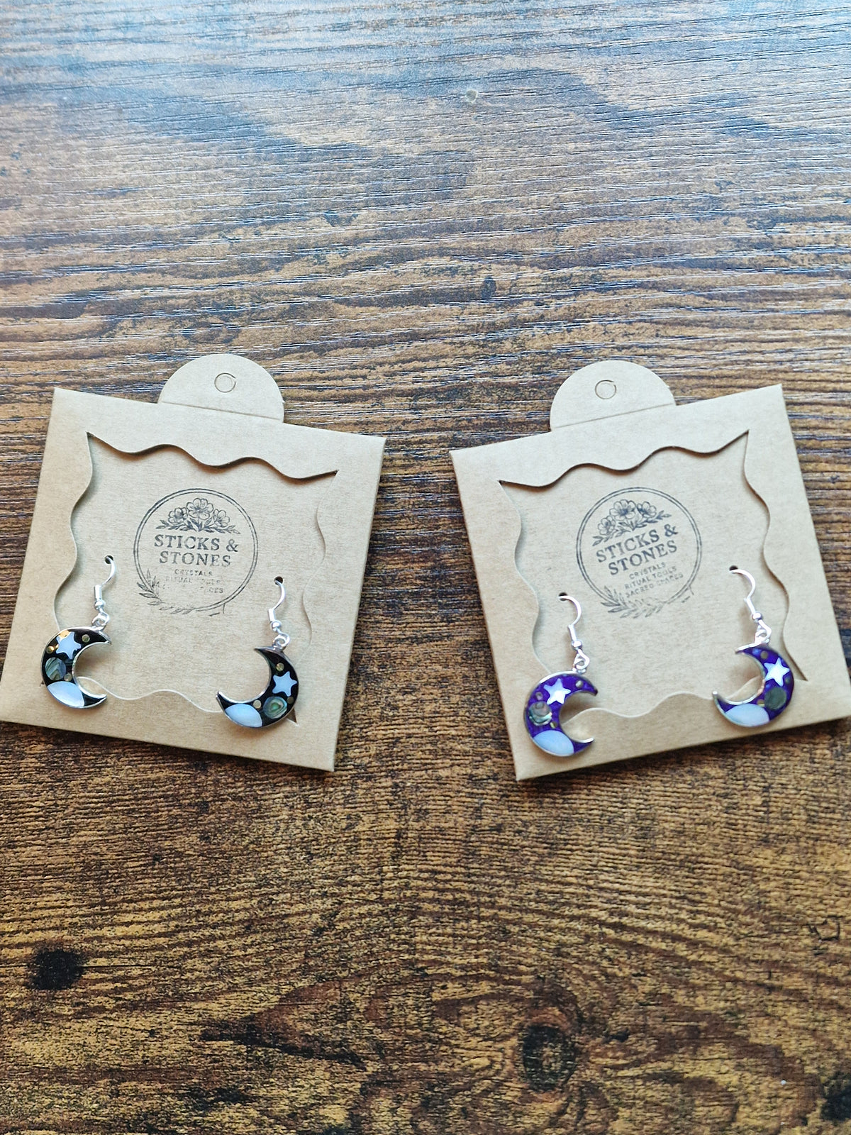 Stellar Crescent Moon Abalone Shell Earrings | Black or Purple