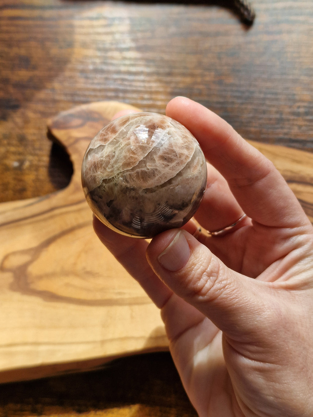 Peach Moonstone with Sunstone Sphere