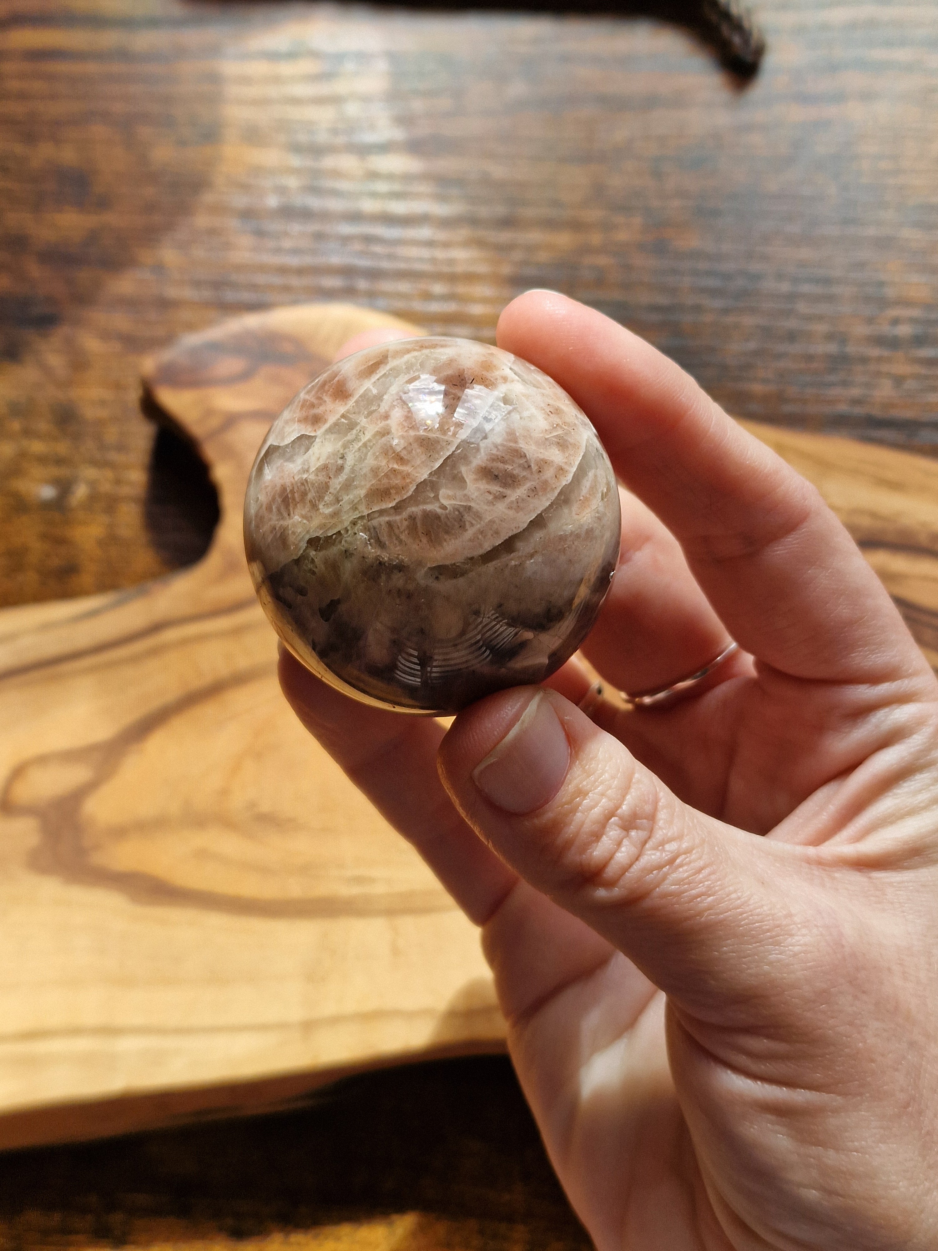 Peach Moonstone with Sunstone Sphere