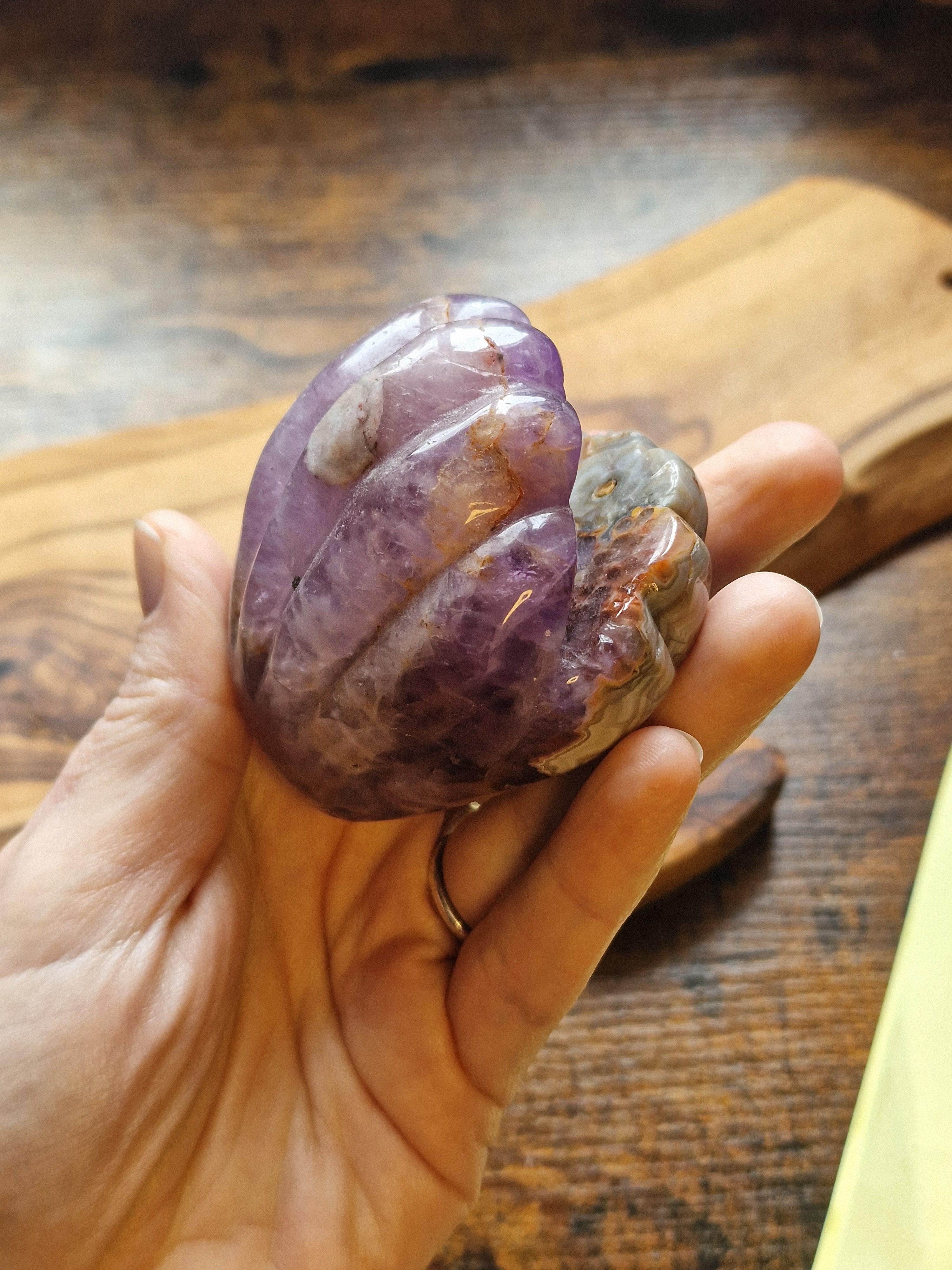 Amethyst & Crazy Lace Agate Shell Carving