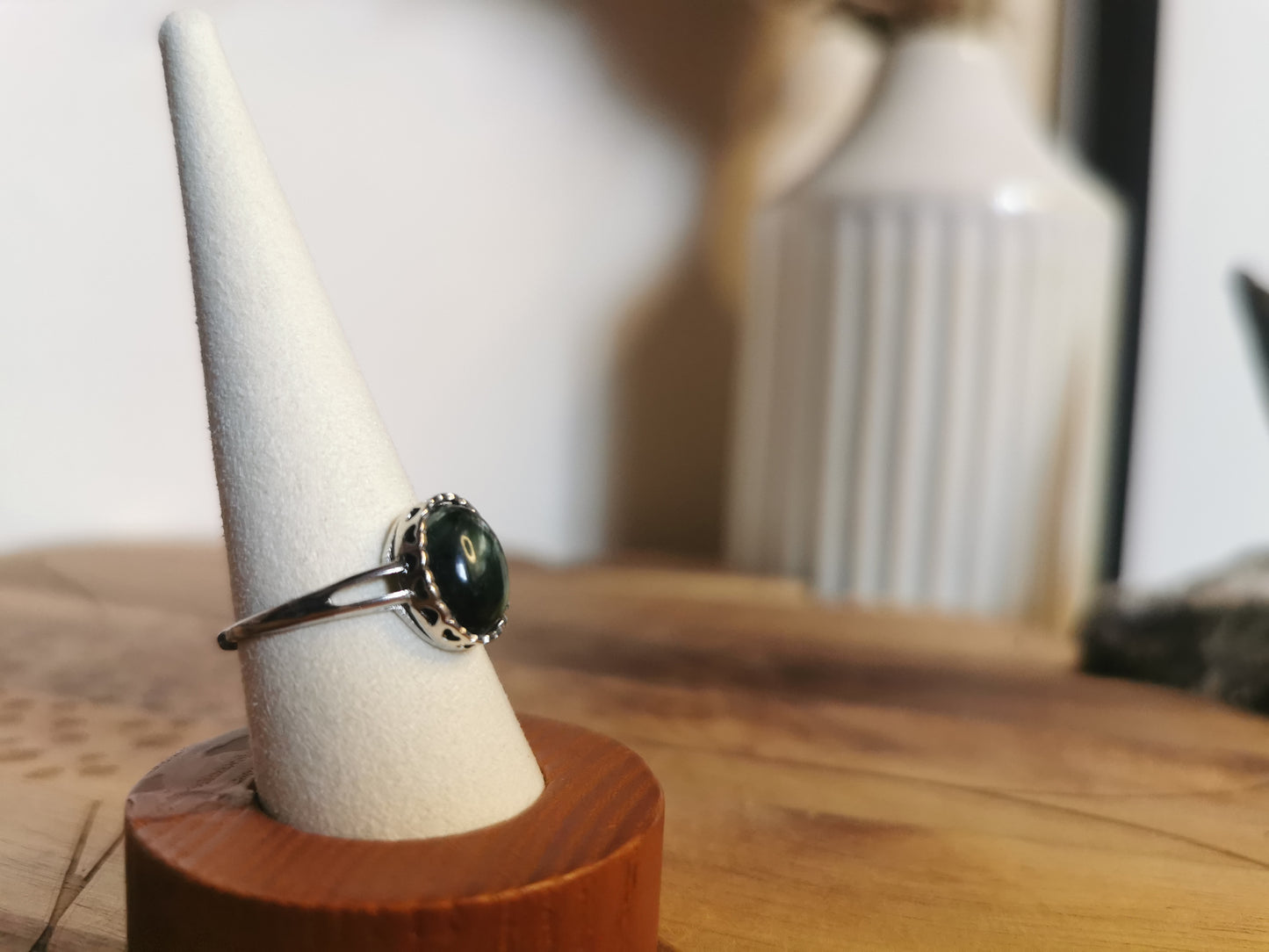 Green Seraphinite 925 Sterling Silver Ring (Adjustable)