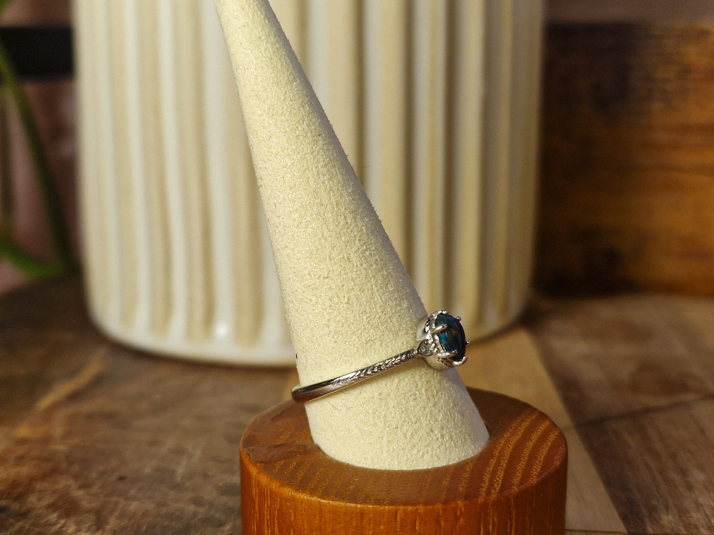 Black Opal 925s Adjustable Ring