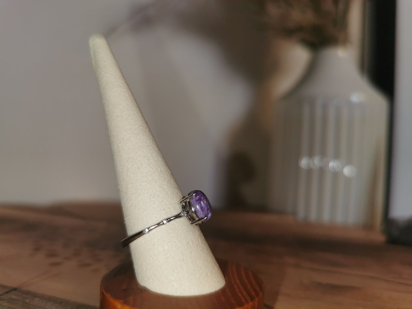 Charoite Oval Ring — 925 Adjustable Silver 💜