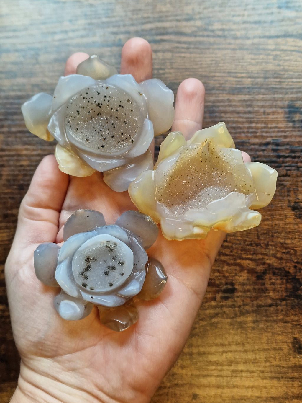 Druzy Agate Flower Carvings
