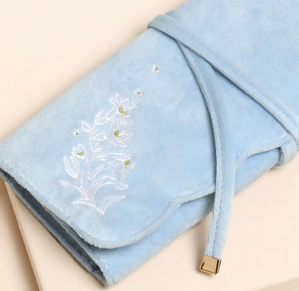 Embroidered Velvet Jewellery Roll