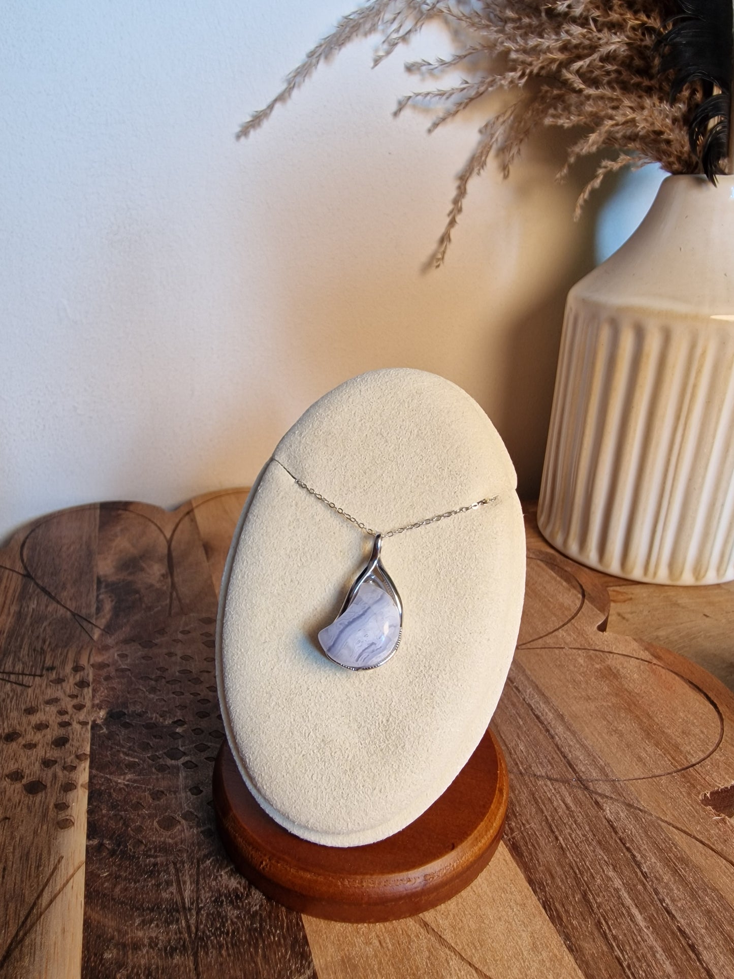Blue Lace Agate Pendant – 925 Sterling Silver✨️