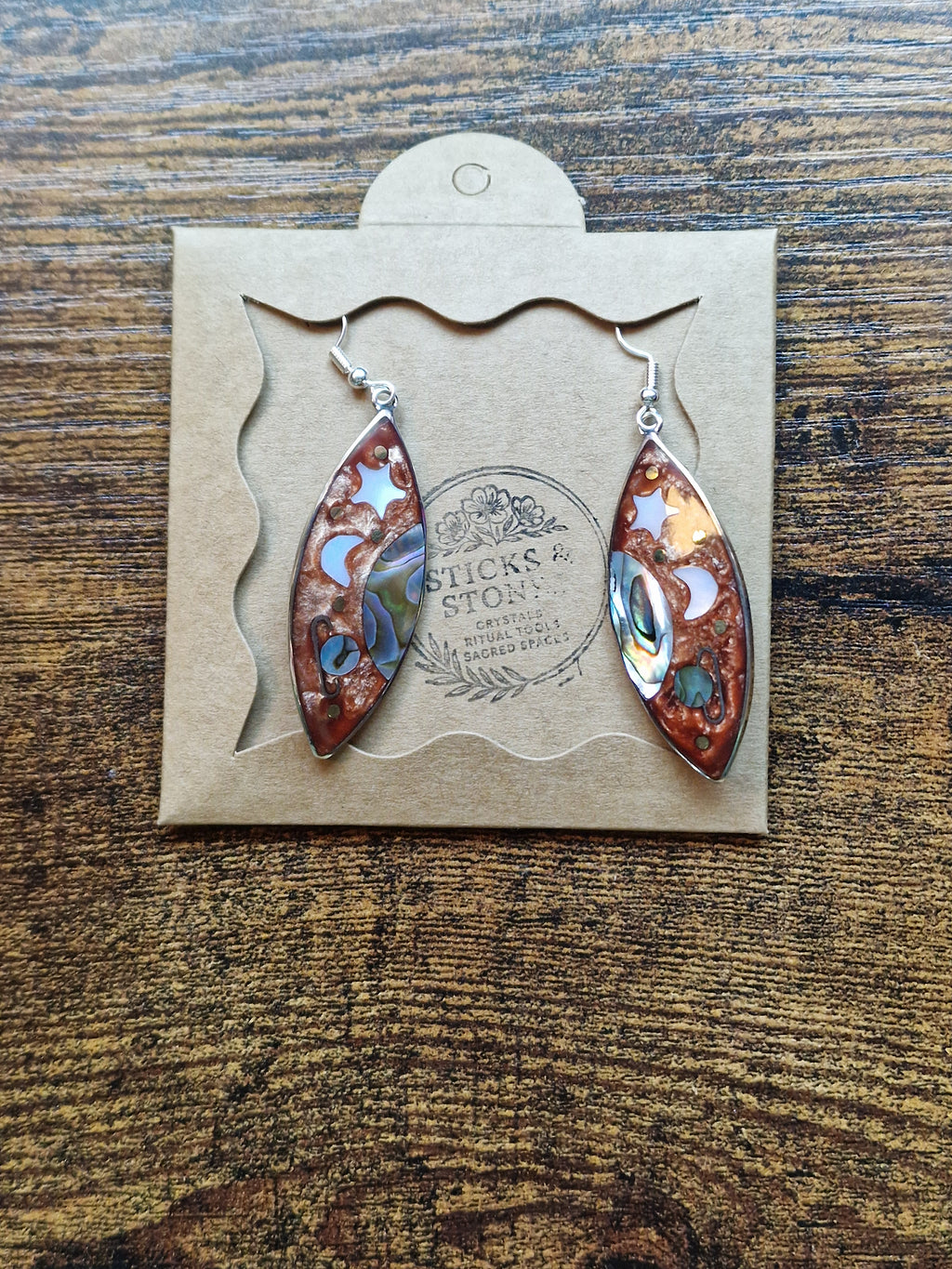 Abalone Shell Saturn Celestial Dangle Earrings