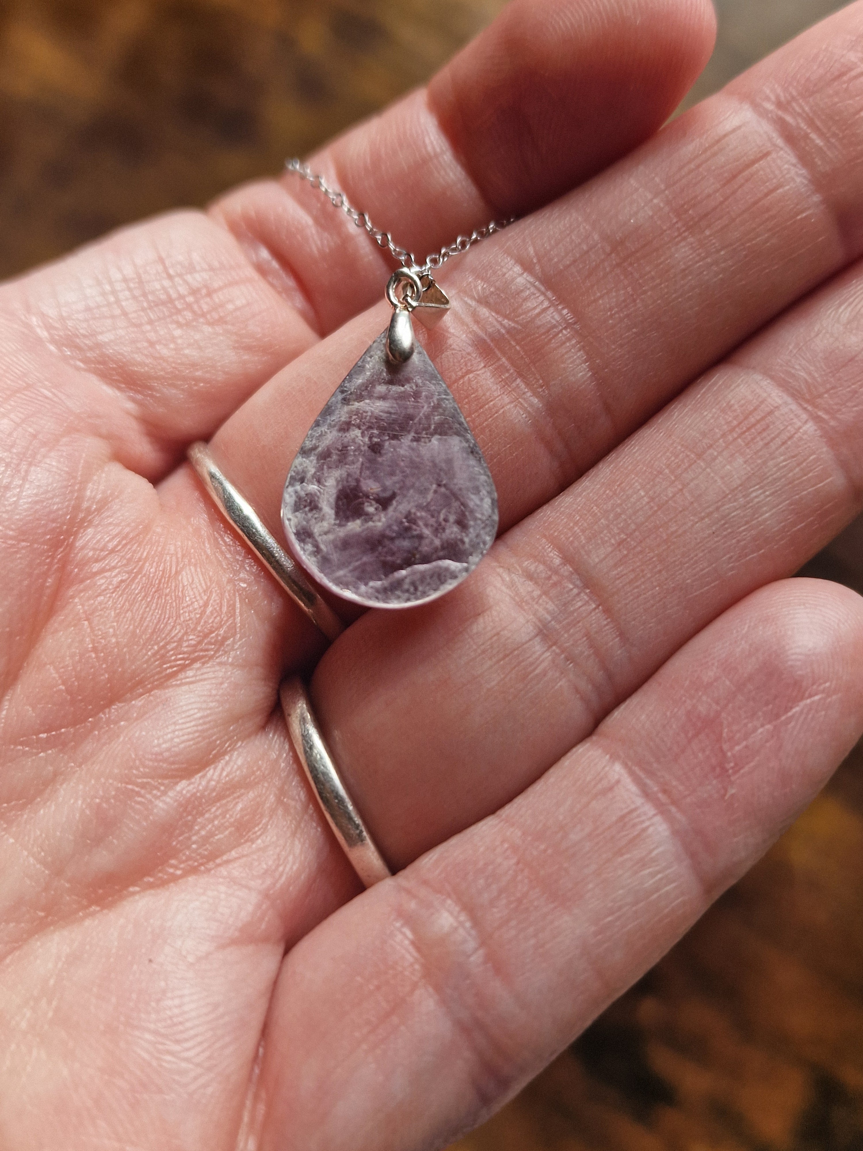 Purple Mica Teardrop, 925 Silver Pendant with Chain