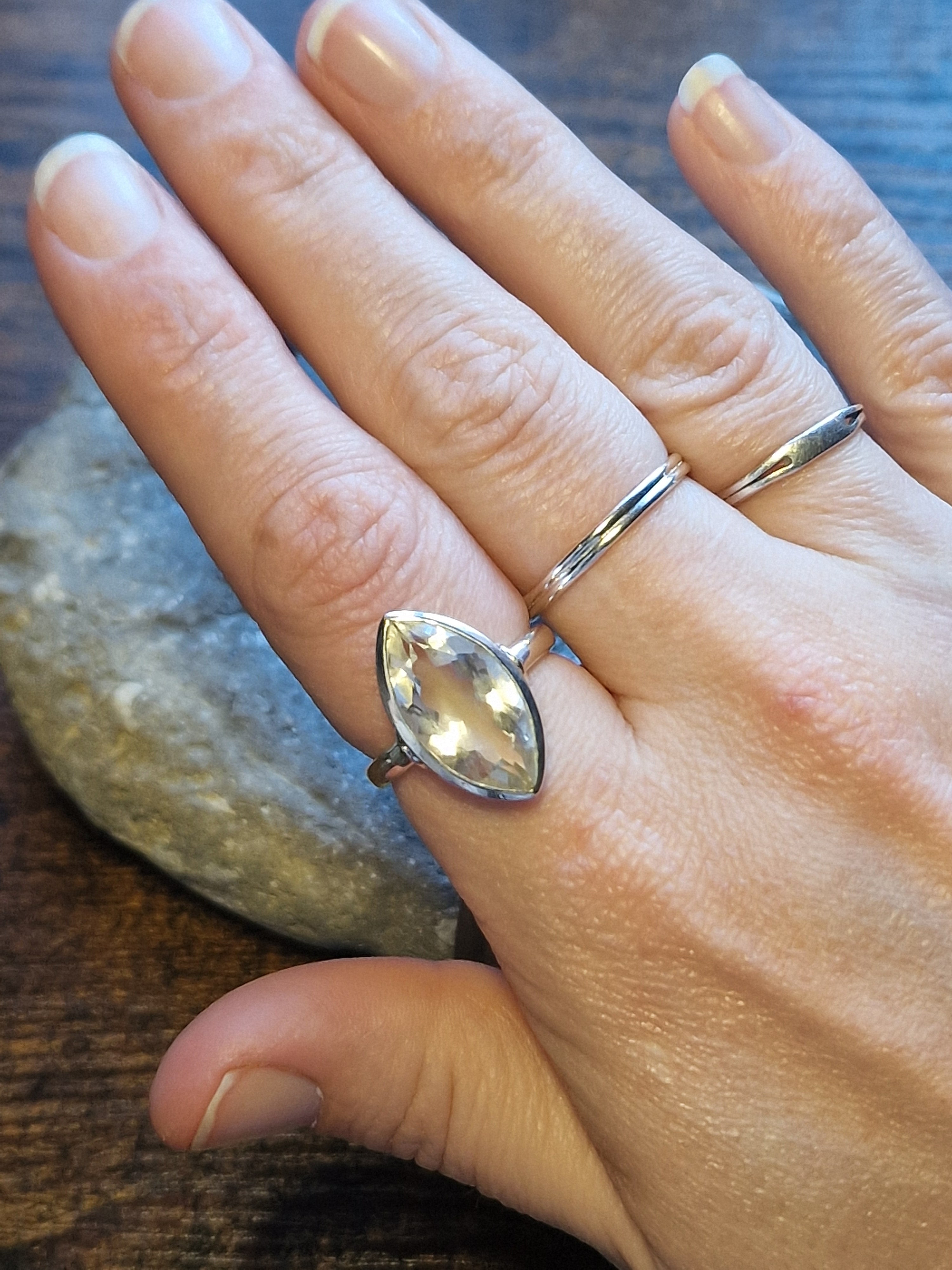 Samira Plain Marquis Clear Quartz Ring Size S