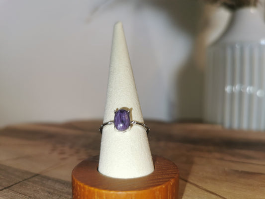 Charoite Oval Ring — 925 Adjustable Silver 💜