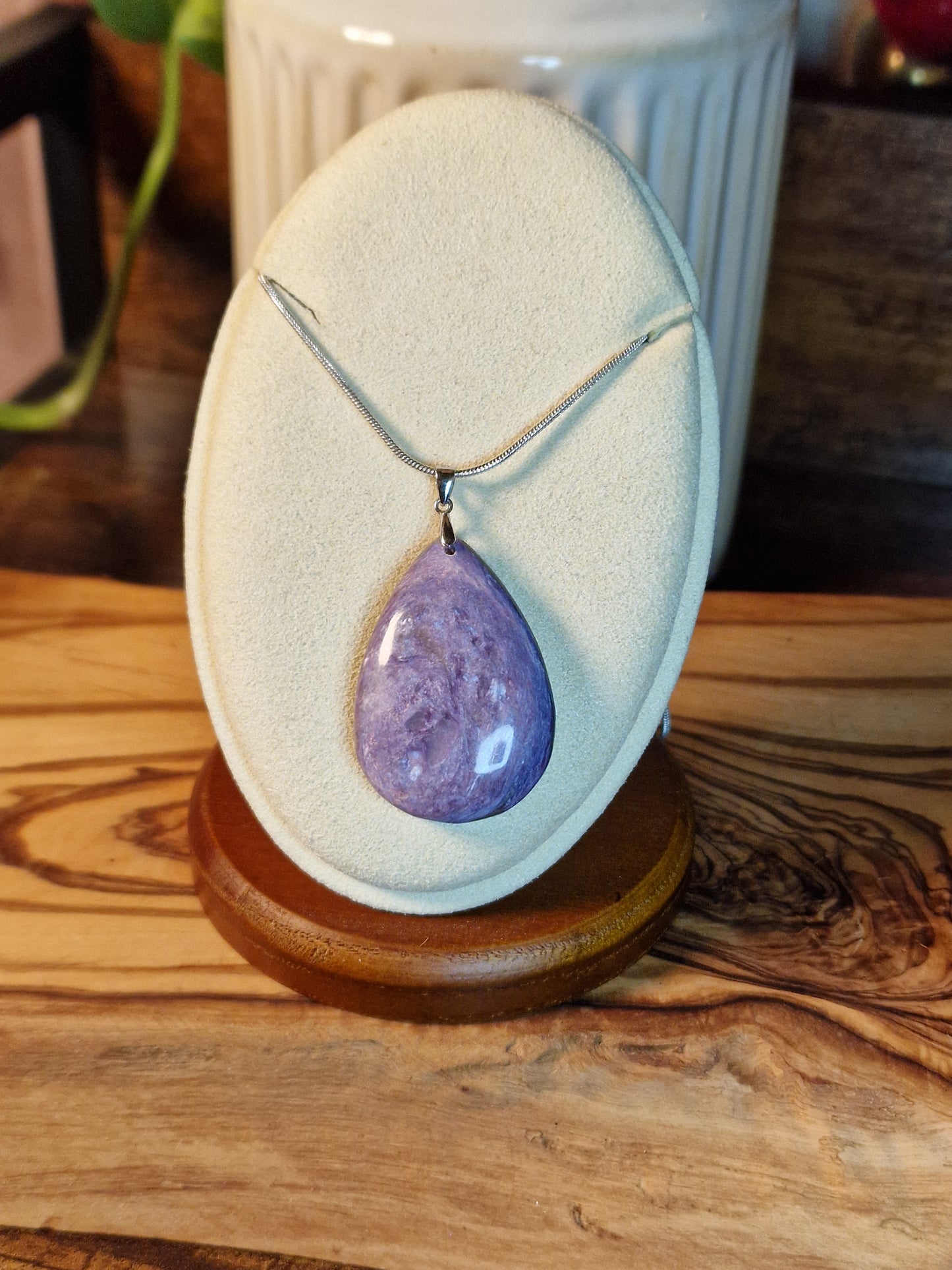 Charoite Teardrop Pendant – 925 Silver💜
