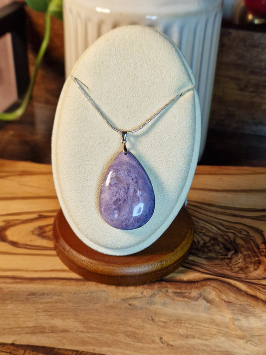 Charoite Teardrop Pendant – 925 Silver💜
