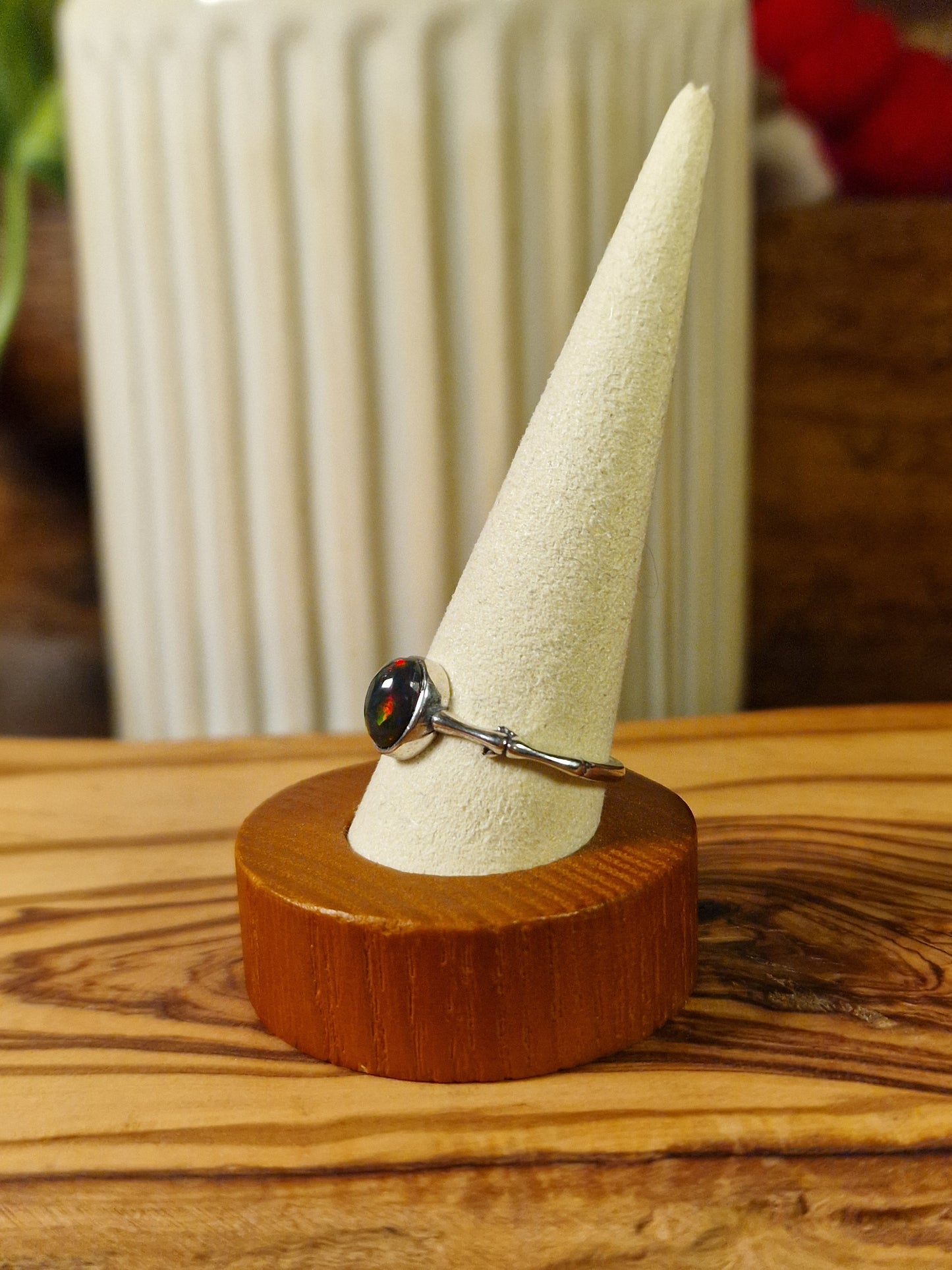 Black Opal 925 Silver Ring Adjustable