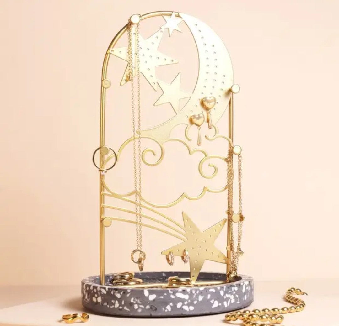 Celestial Metal Jewellery Stand with Terrazzo Base