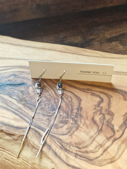 Black Opal Long Drop Earrings ~ 925 Silver