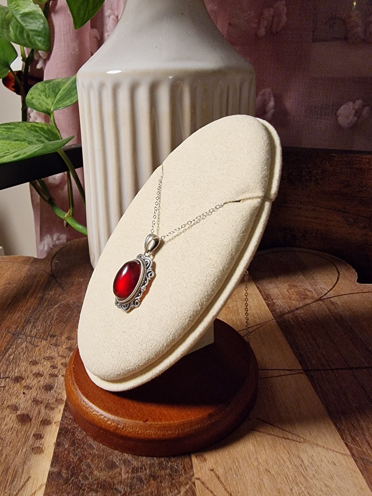 Garnet 925 Silver Pendant & Chain