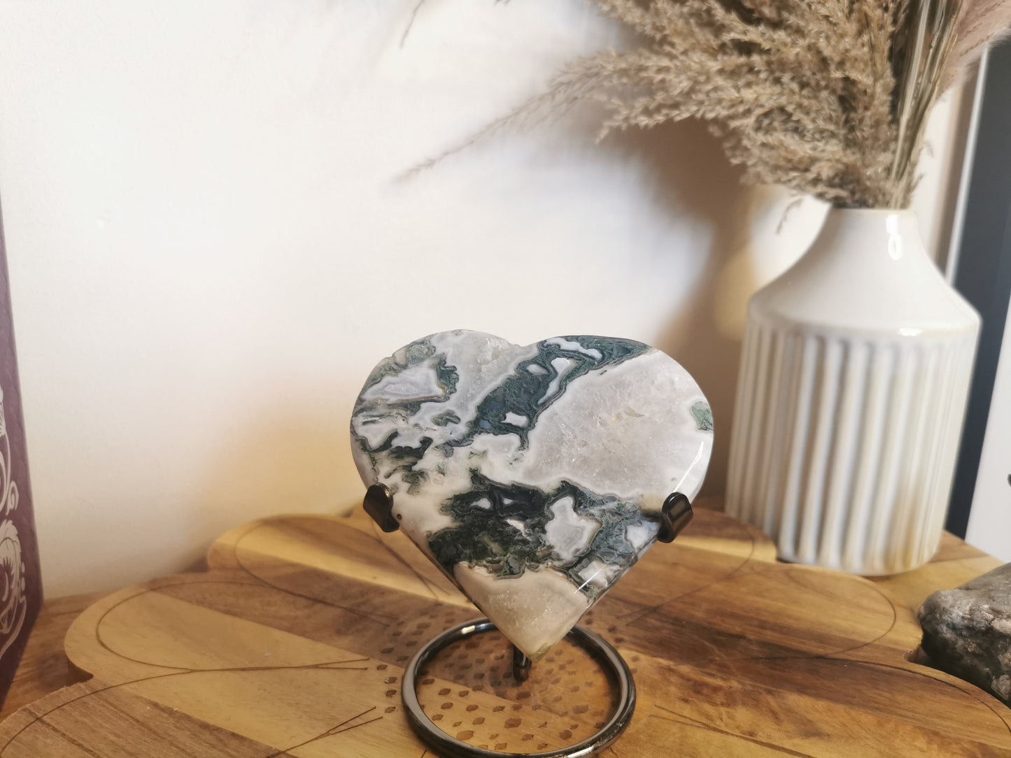 Moss Agate Heart with Druzy Inclusions - Stand Inc