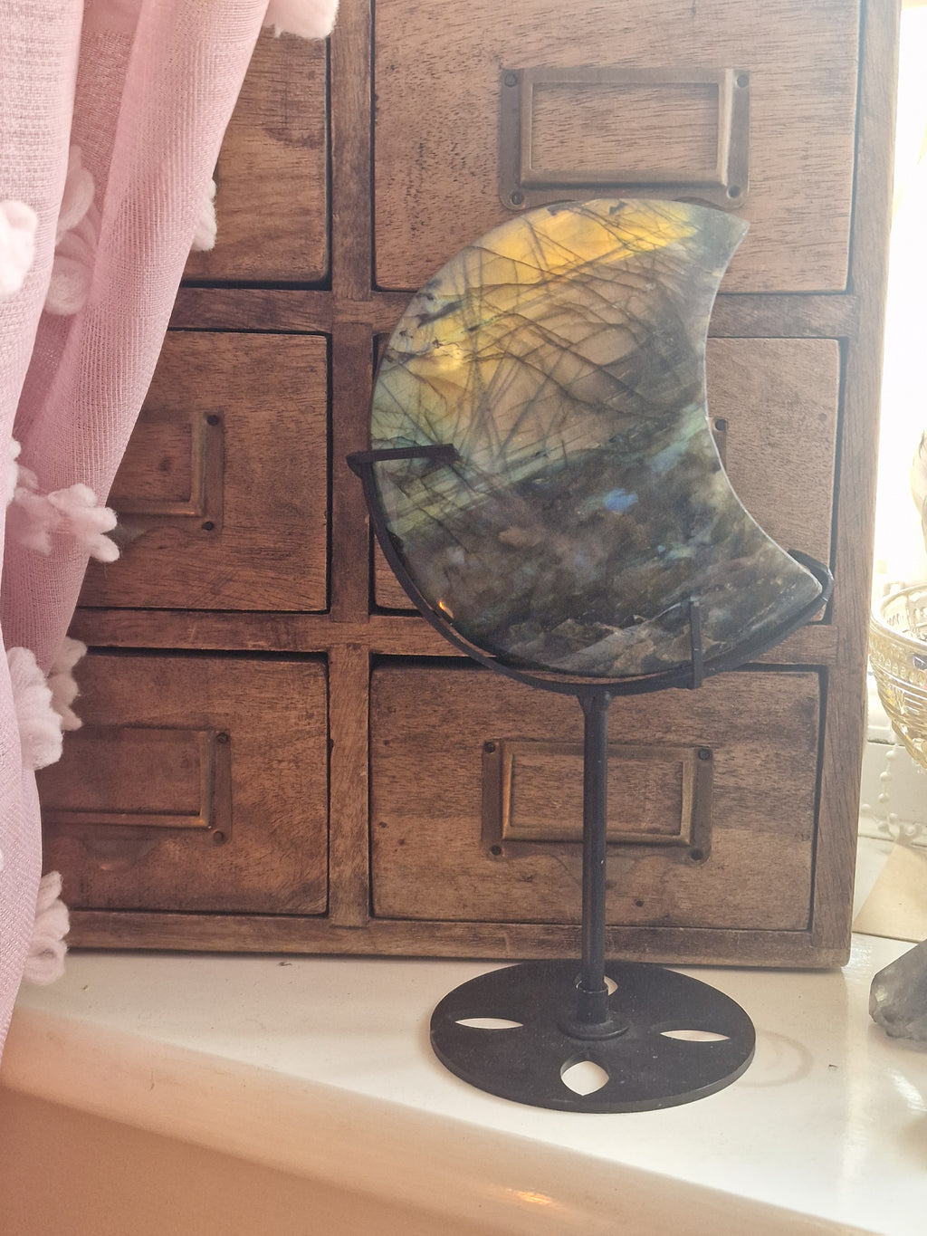 Labradorite Moon Carving on Stand