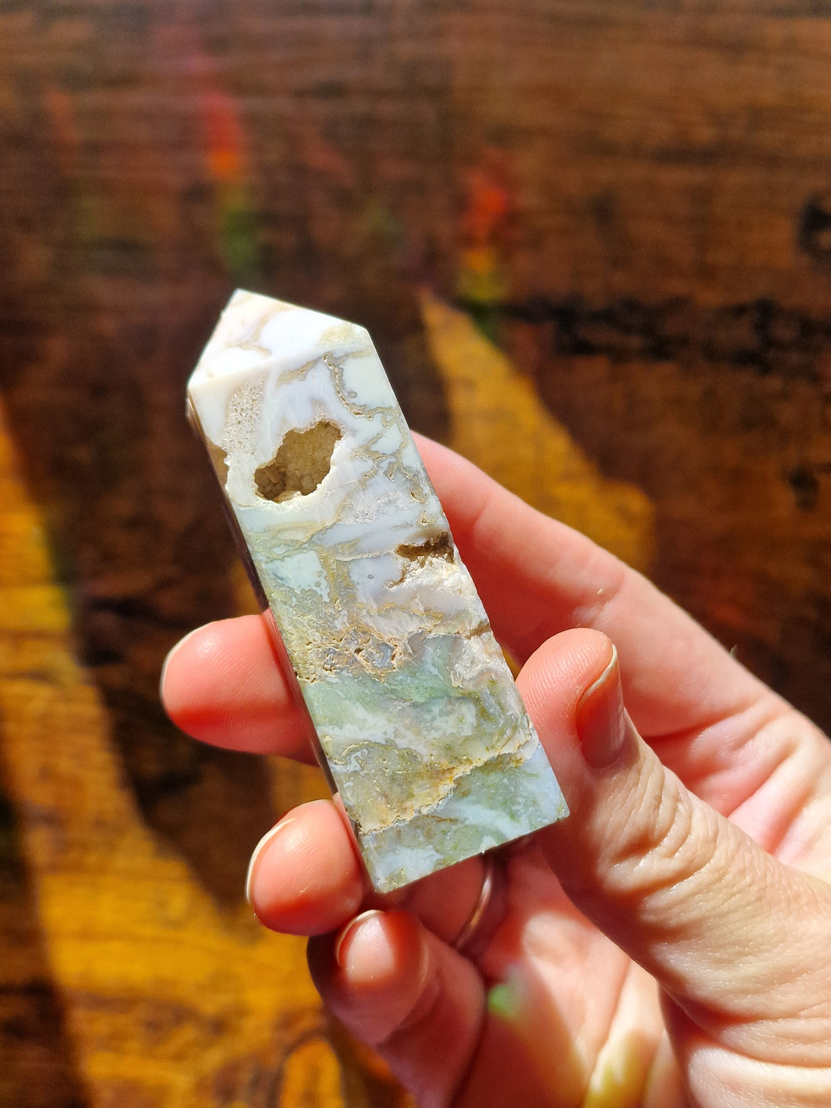 Chunky Moss Agate Druzy Tower