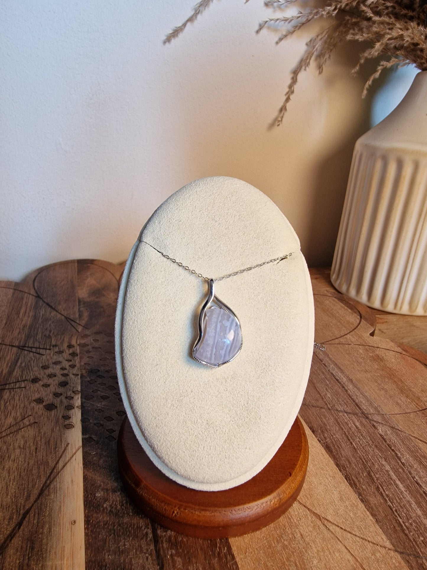 Blue Lace Agate Pendant – 925 Sterling Silver✨️