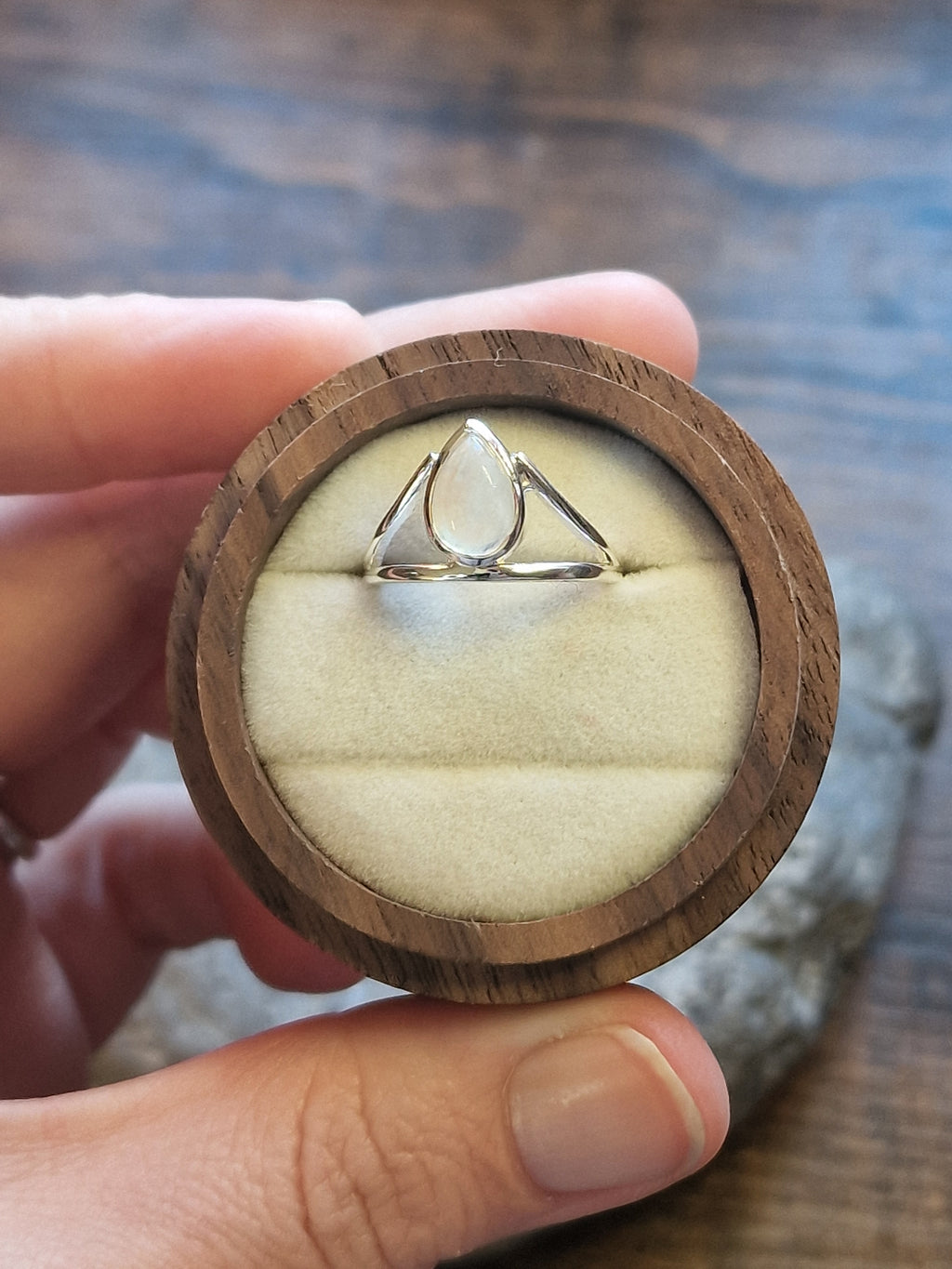 Ivy Teardrop Rainbow Moonstone Open Chevron Ring