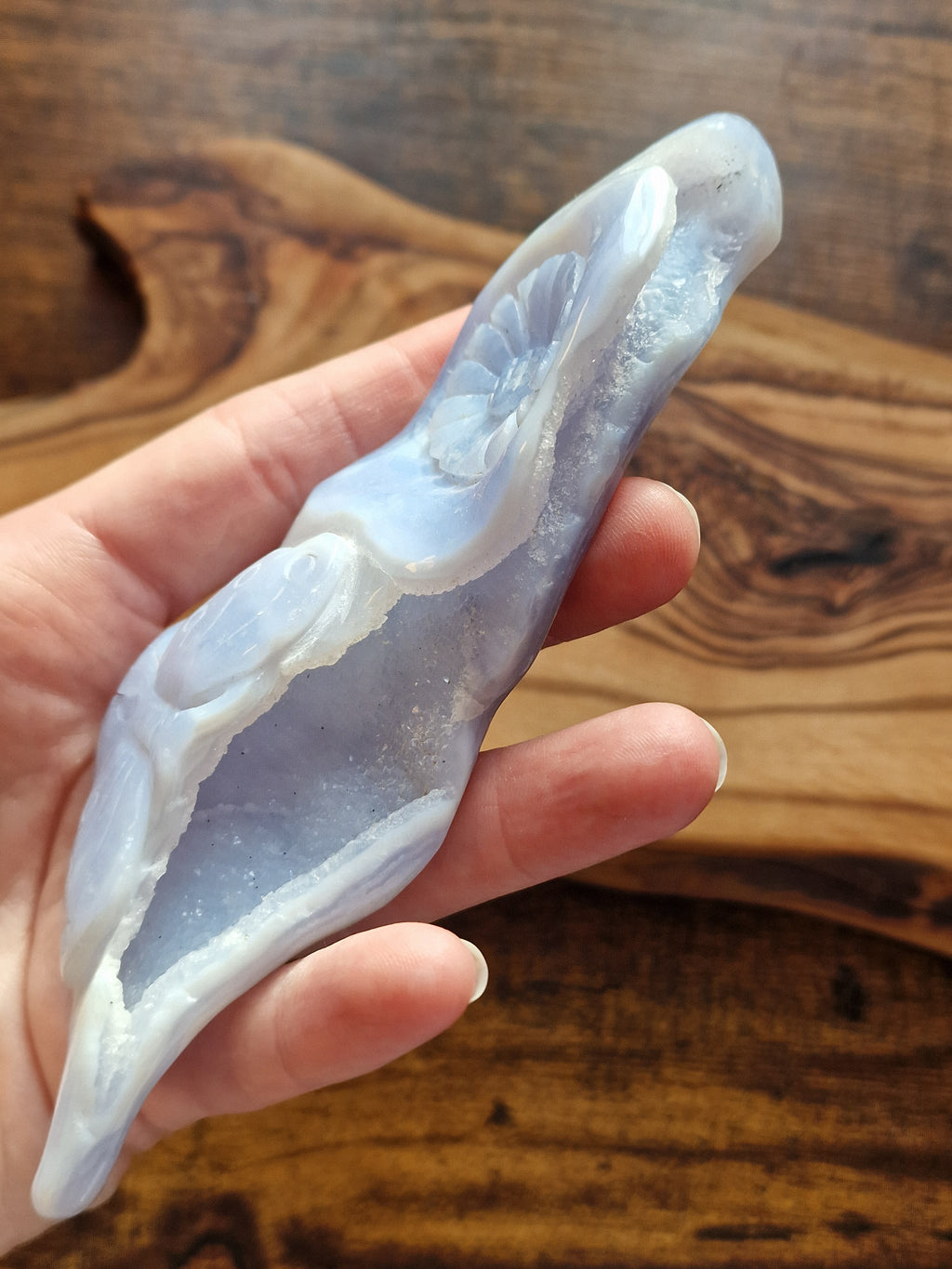 Blue Lace Agate Flower & Butterfly Carving