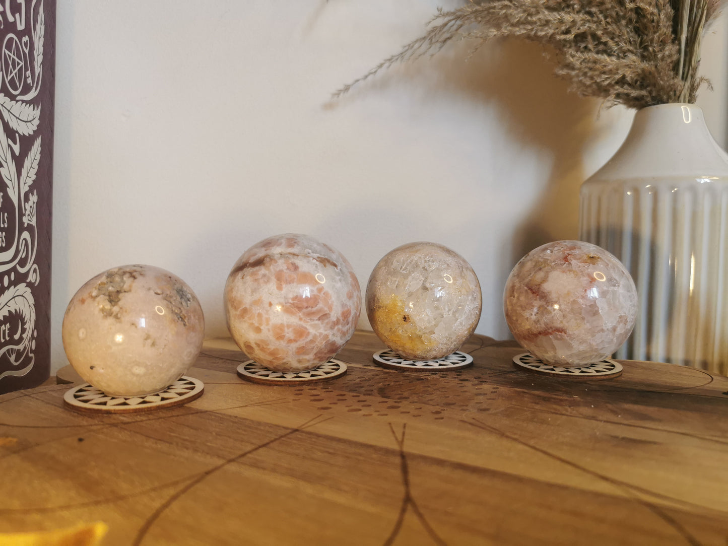 Pink amethyst with flower agate inclusions spheres (Choose your own)
