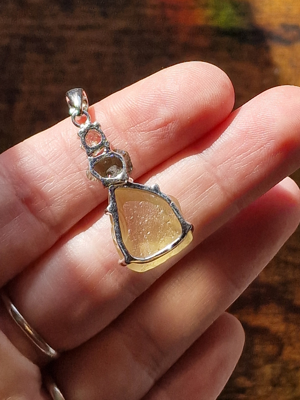 Herkimer Quartz, Moldavite & Libyan Desert Glass Sterling Silver Necklace