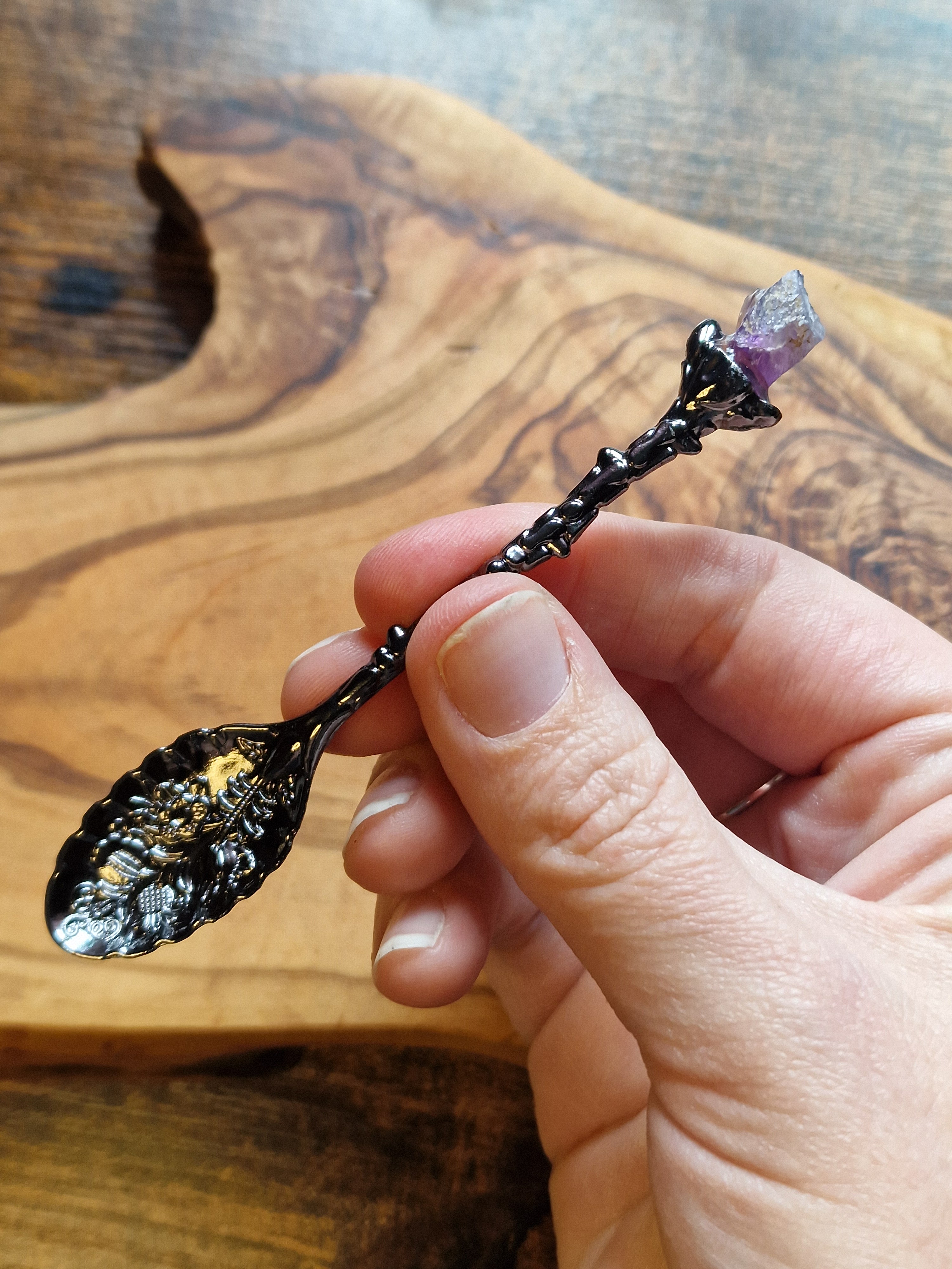 Crystal Altar Spoons ~ Dark Silver