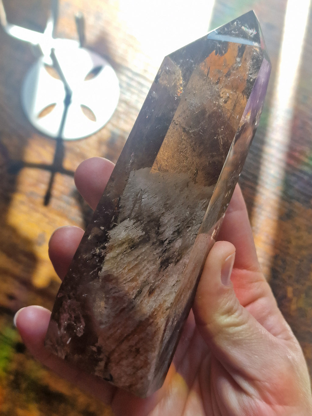 Smoky Garden Quartz Point on Stand