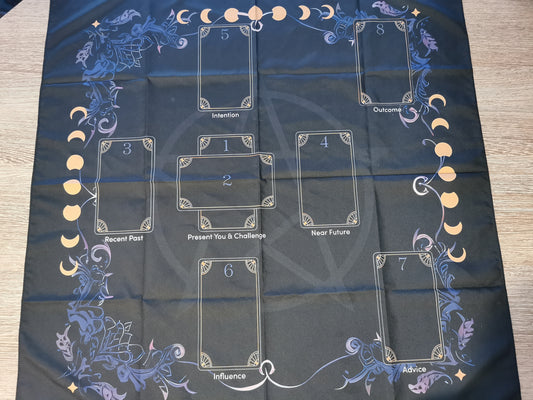 Moon Phase Tarot Spread Cloth – 8 Card Layout (29x29")