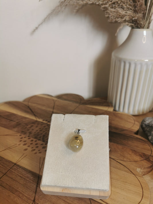 Golden Rutilated Quartz Oval Pendant – 925 Silver