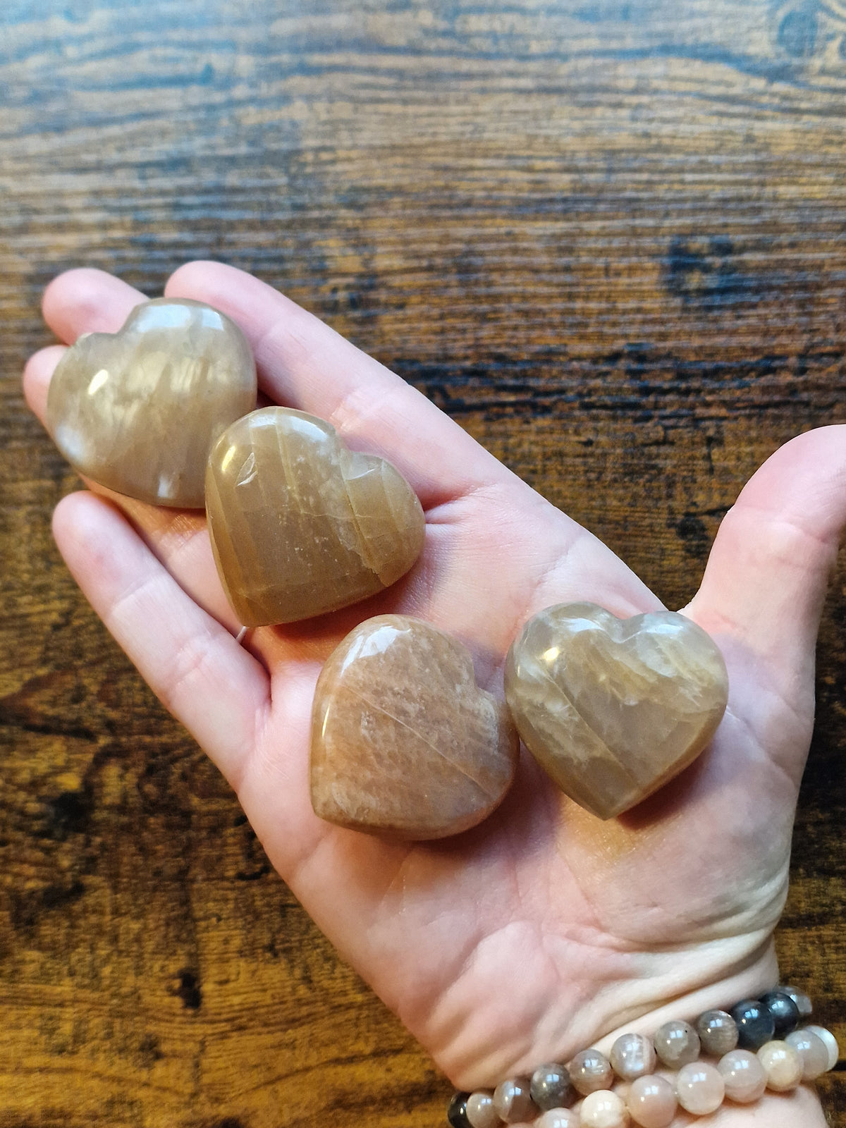 Peach Moonstone Pocket Hearts