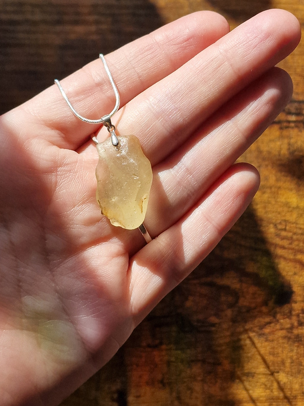 Raw Libyan Desert Glass Sterling Silver Necklace