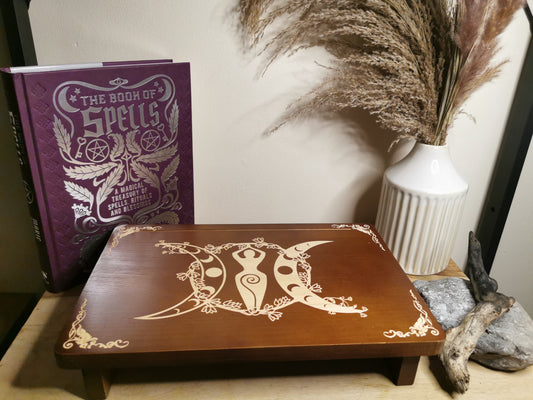 Wooden Goddess Altar Riser – Triple Moon Design