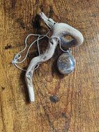 Black Moonstone Pebble, 925 Silver Pendant with Chain