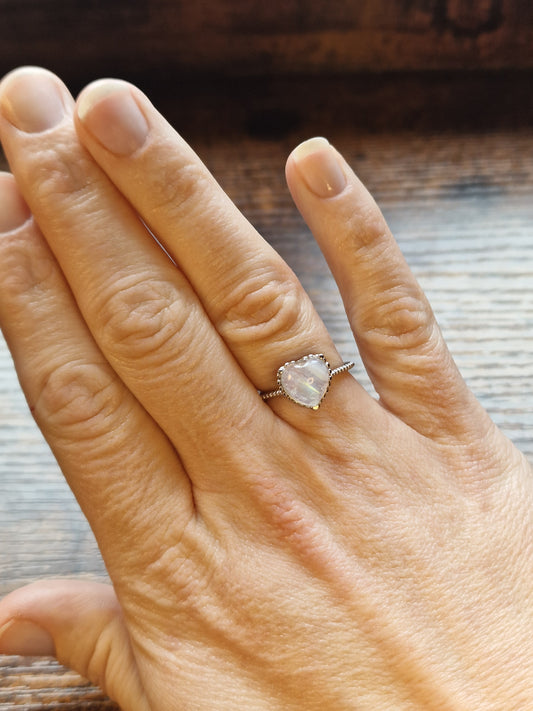 Moonstone Heart 925 Silver Adjustable Ring