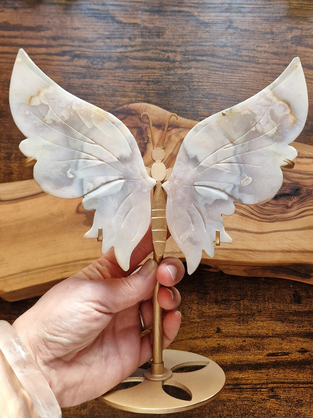 Pink Amethyst Butterfly Wings on Gold Stand
