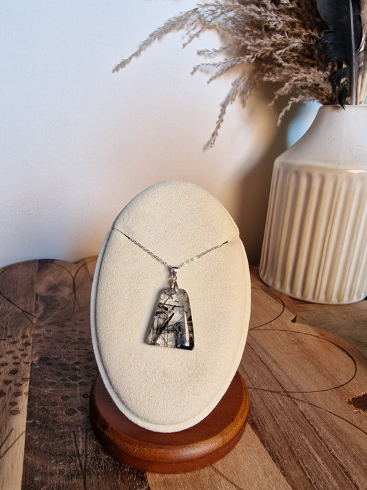 Black Rutilated Quartz Pendant – 925 Sterling Silver
