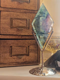 Fluorite Diamond with Silver Celestial Stand